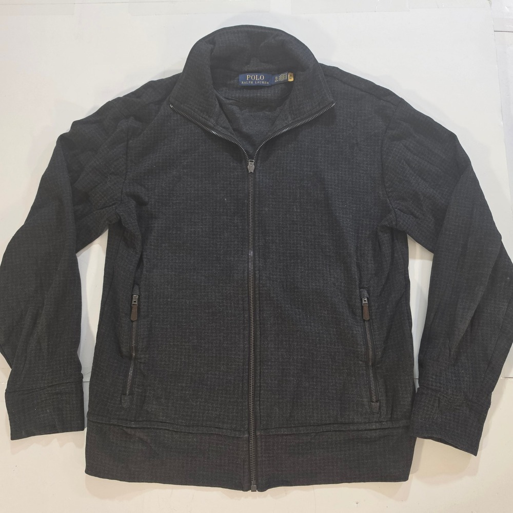 Polo Ralph Lauren Mens Charcoal Grey Textured Full Zip Mock Neck Jacket XS